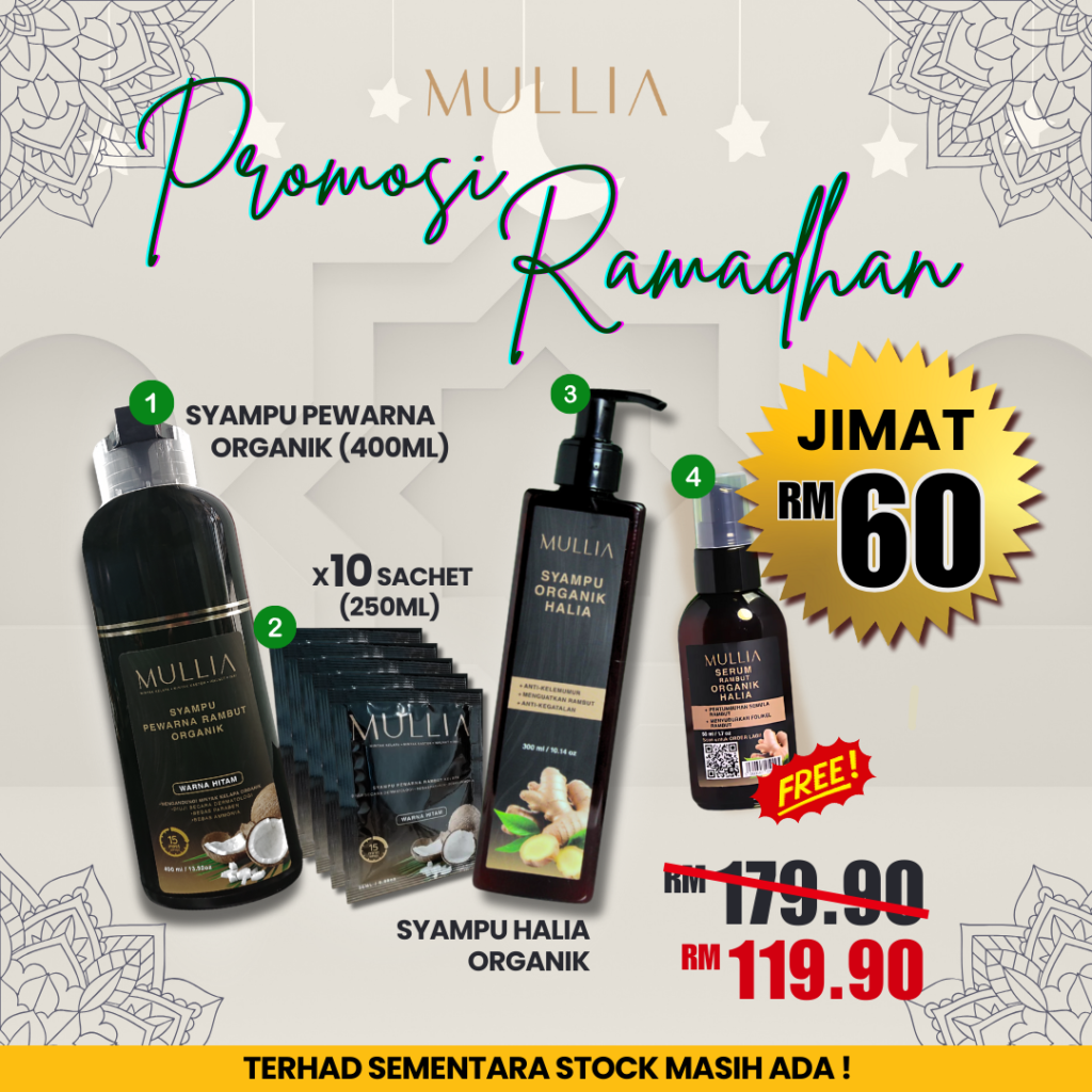 Pakej Bebas Uban dan Bebas Kelemumur (Syampu Uban + Set Halia Organik)